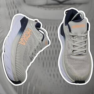 Hoka One One Bondi 7 Women's 9 Lunar Rock Grey Blue Running Shoes Max Cushion